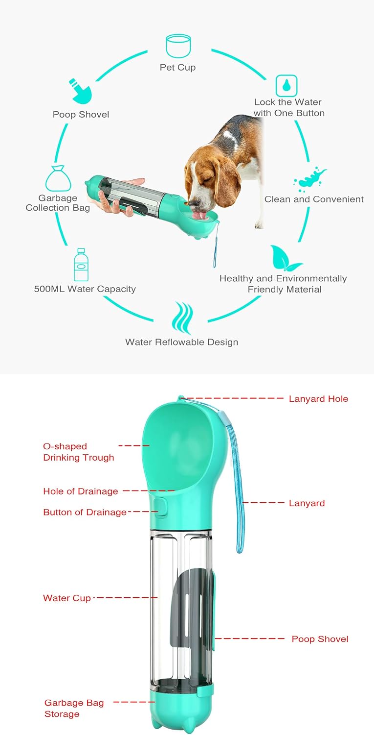 KZLLYJ Dog Water Bottle 500ml, Dog Travel Water Bottle with Dispenser Drinking Bowl - Image 3
