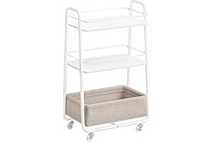 VASAGLE LILEA Collection - Storage Cart with Fabric Basket, 3-Tier Rolling Utility Cart with Wheels and Shelves, for Living R