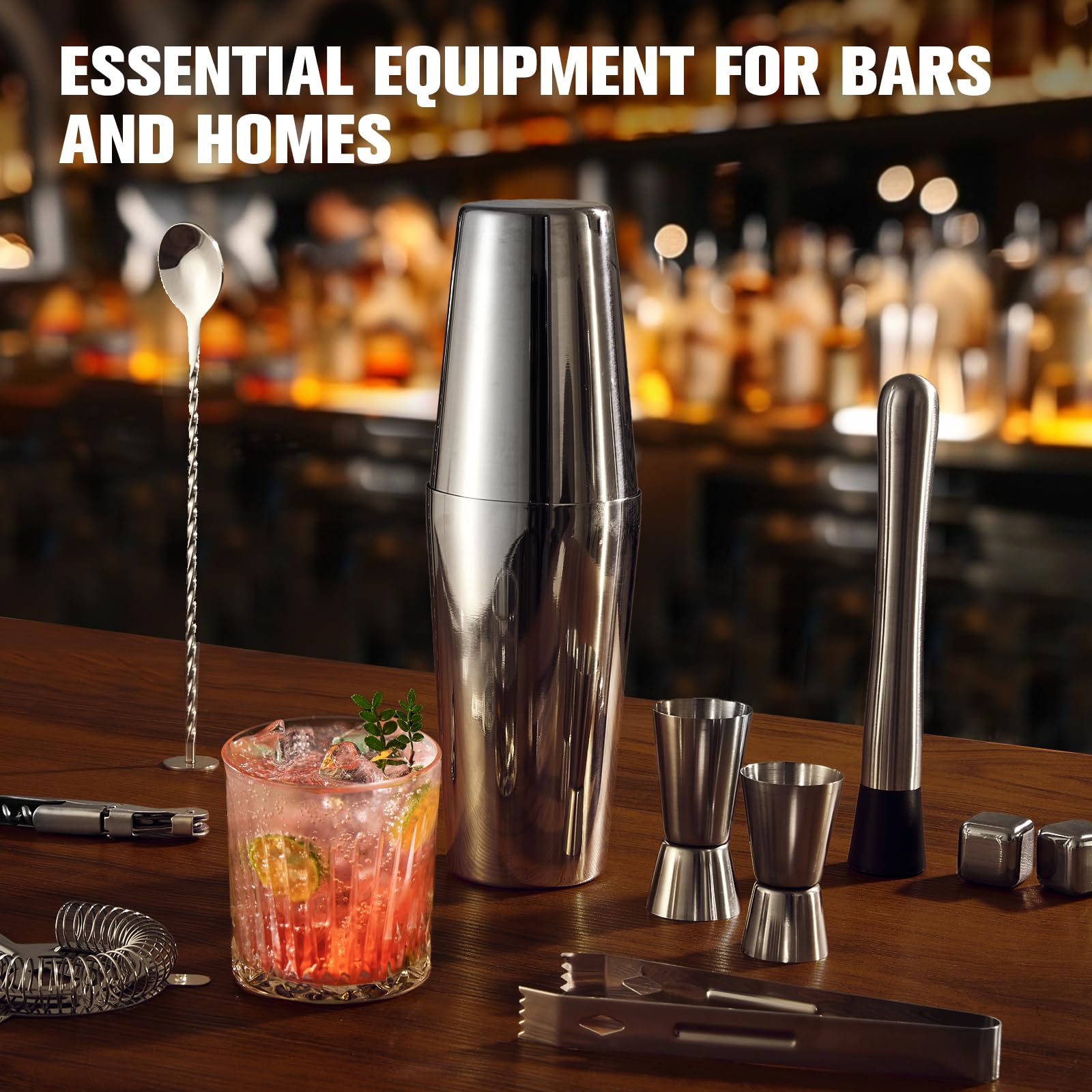 Cocktail Shaker Set, 23-Piece Boston Stainless Steel Bartender Kit with Acrylic Stand & Cocktail Recipes Booklet, Professional Bar Tools for Drink Mixing, Home, Bar, Party (Include 4 Whiskey Stones) - Image 4