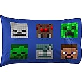 Minecraft Creeper Enderman Video Game Kids Pillowcase Reversible, Green | 20 x 30 Inches, Official Product, Soft Polyester Microfiber, Double-Sided, Standard Size, Machine Washable, Kids Gift