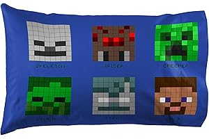 Jay Franco Minecraft Pixel Friends 1 Single Pillowcase - Double-Sided Kids Super Soft - Bedding Features Creeper, Enderman, Zombie, Skeleton, Alex, & Steve