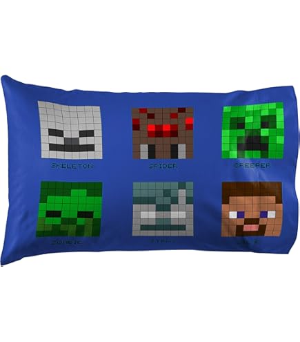 Sunny Side Up Lot de 2 taies d'oreiller réversibles Minecraft Mobs & Animals - Housses d'oreiller double face, Literie Creeper super douce pour enfants