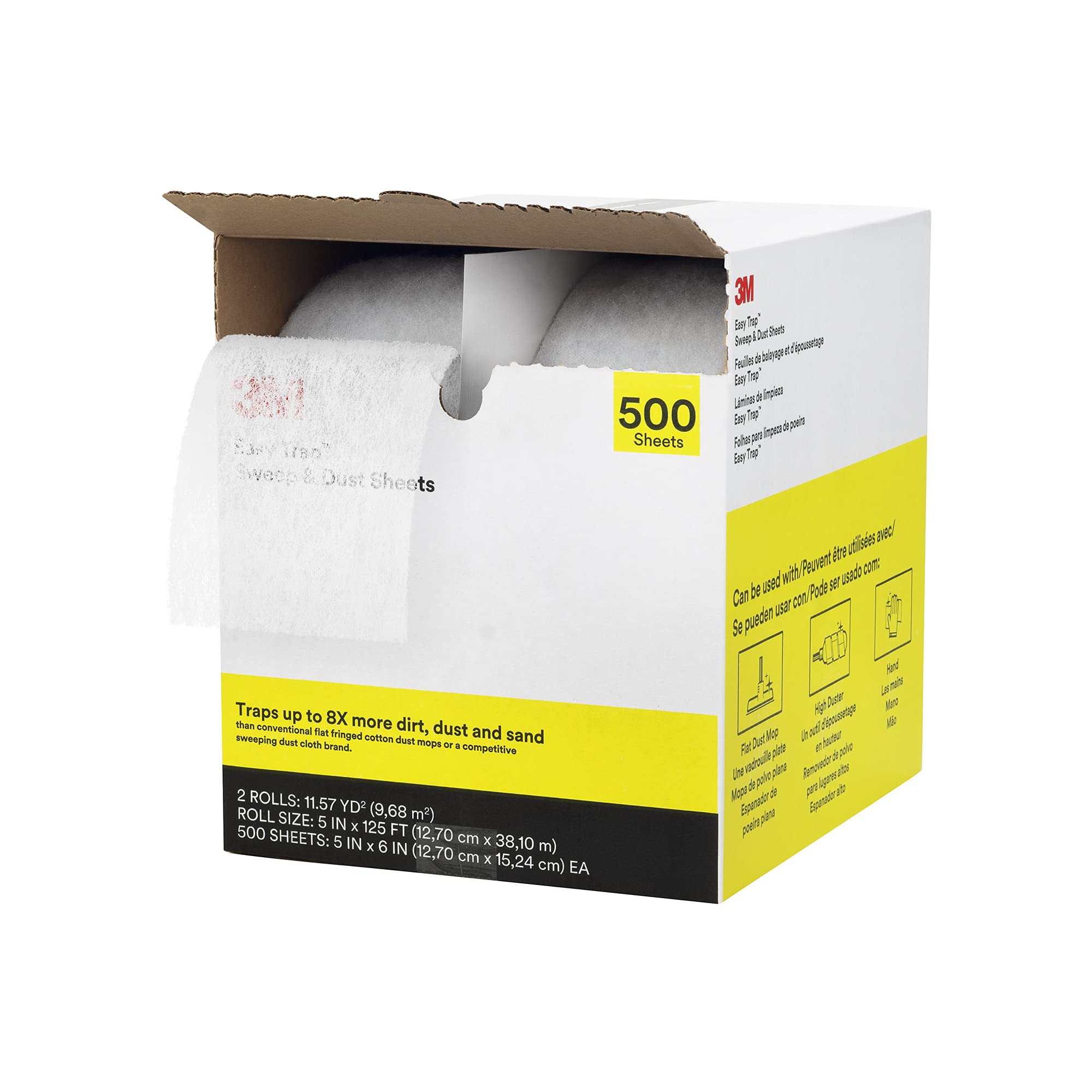 3M Easy Trap Duster - Rotolo Salviette Antipolvere Per Pavimenti, 60 Fogli (5,7x6 Fogli) - Intrappola Sporco E Capelli, Usa Su Scope Piatte