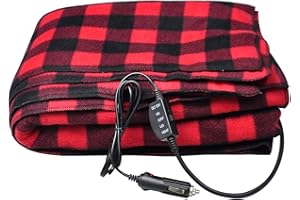 TOHMR Electric Blankets - 12V Electric Car Heating Blanket Fleece Blanket for Winter Cold Weather Car Travel and Camping Use (Black/Red)
