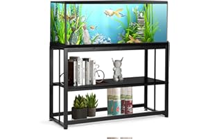 VOWNER 55-75 Gallon Fish Tank Stand - Metal Aquarium Stand, 48.4" x 14.9" x 29.5" Heavy Duty Reptile Tank Stand, Adjustable 2-Tier Fish Tank Rack Shelf for Home Office, Tank not Included, Black