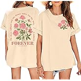 Boho Christian Shirts for Women Oversized Vintage Floral Tshirt Religious Jesus Tees Bible Verse Short Sleeve Faith Tops