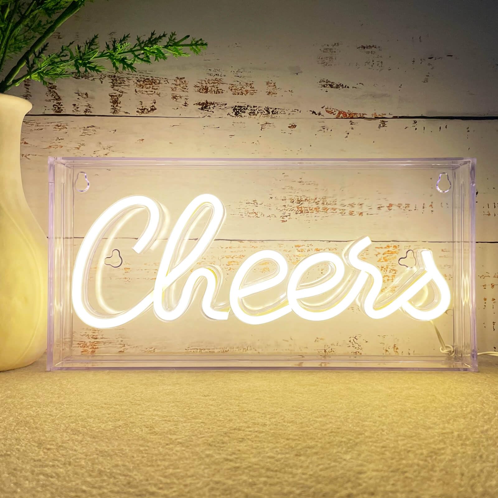 Photo 1 of KUUNEON Cheers Neon Sign Cheers LED Sign for Bar Decorations Warm White Cheers Light up Sign for Table, USB Bar Cart Neon Sign Accessories and Decor for College Apartment Dorm Home Bar Party Indoor