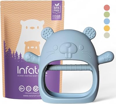 Infatot Chipmunk Teething Mittens Silicone Soothing Glove Blue 0-6 Months