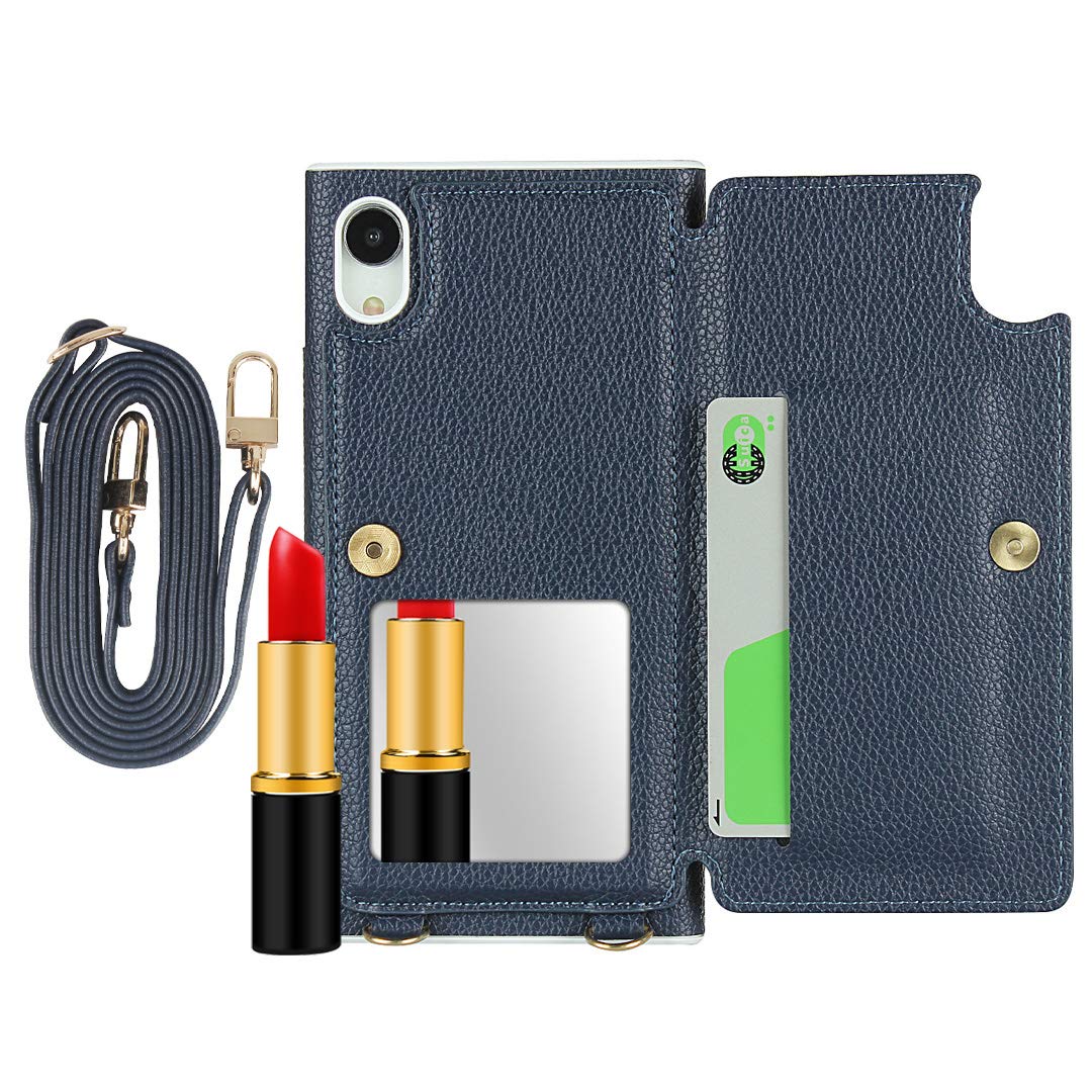 SailorTech Wallet Case for iPhone XR, Premium PU Leather Durable Flip Cases Cover With Mirror Lanyard Kickstand Card Slots Royal