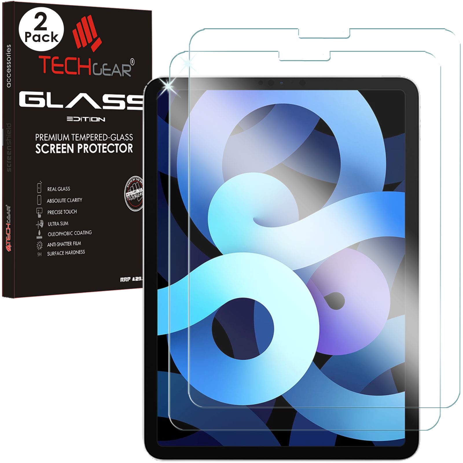 TECHGEAR [2 Pack iPad Air 5/4, 5th / 4th Generation GLASS Edition, Tempered Glass Screen Protector [9H Toughness] [HD Clarity] [Scratch-Resistant] [No-Bubble] Designed For iPad Air 10.9" 2022/2020