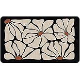 QGFM Boho Beige and Black Floral Doormat Outdoor Indoor Entrance 17x30 Inch | Bohemian Trendy Beige Petals and Black Background Neutral Floral Front Door Welcome Mats Small Rug Outdoor Entrance