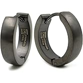 Stainless Steel Curved Face Round Hoop Earrings Gold-tone Black 16mm Diameter