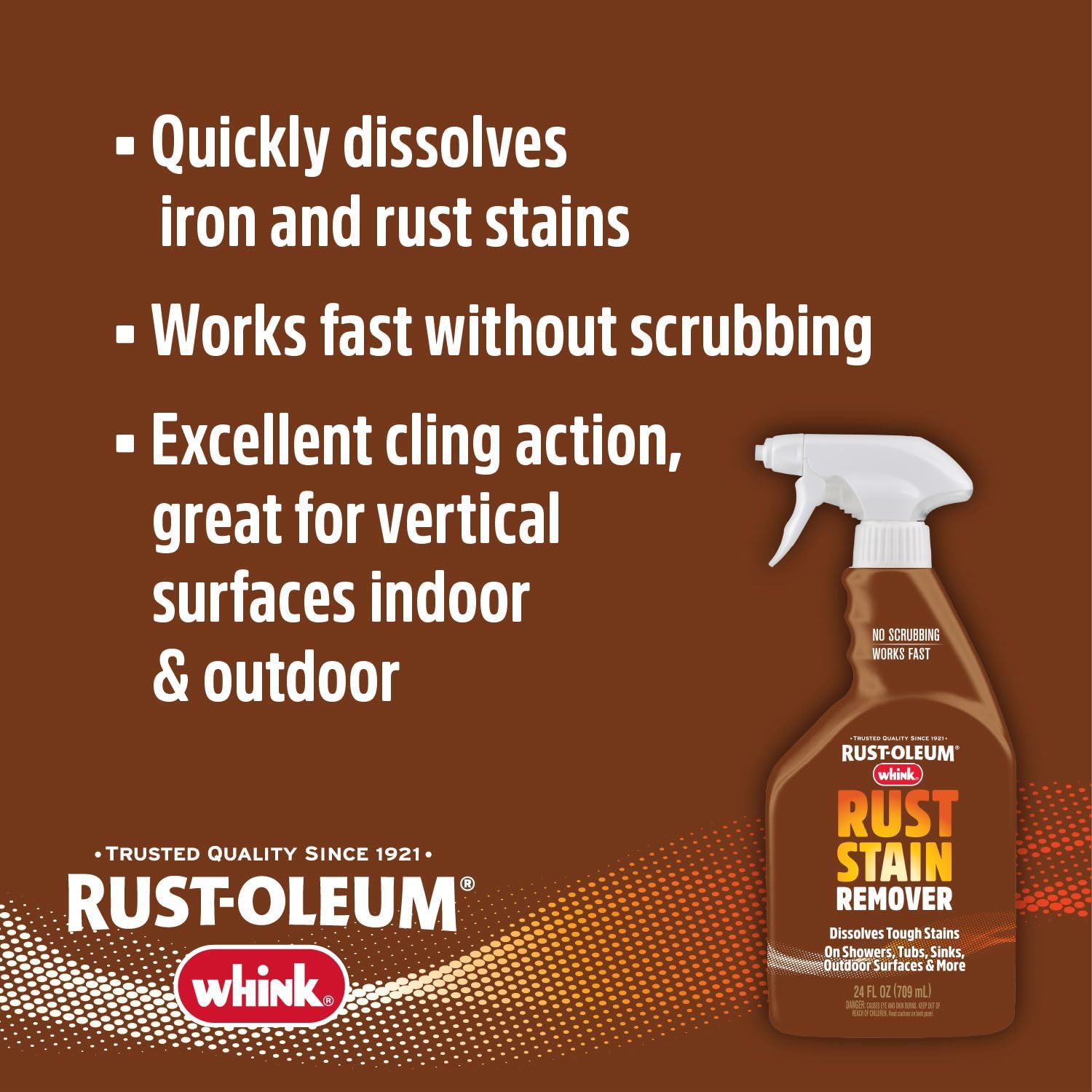 Rust-Oleum Whink Rust Stain Remover | Heavy-Duty Iron Stain Remover Foaming Spray with Excellent Cling for Toilets, Showers, Sinks, Outdoor Siding | 24 oz