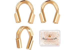 Beebeecraft 1 Box 300Pcs Wire Guardian 18K Gold Plated Brass U Shape Wire Guard Loops Thread Protector for Jewelry Making Earring Bracelet Necklaces(Hole: 0.6mm)