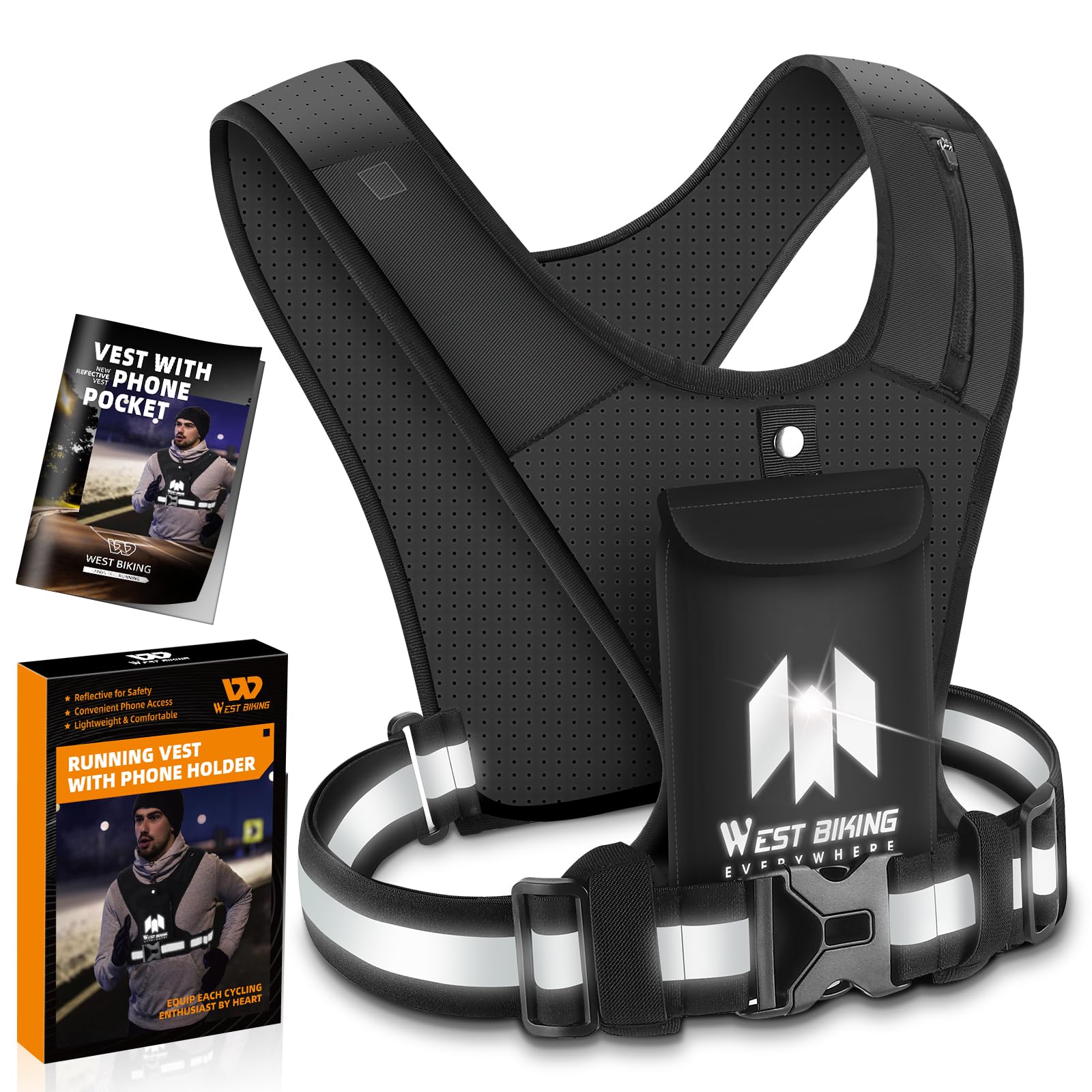 ICOCOPRO Running Vest With Running Phone Holder,Breathable Hi Vis Reflective Running Hydration Backpack for Men Women Running Belt with Touchscreen Phone Pouch (Ordinary Buckle)