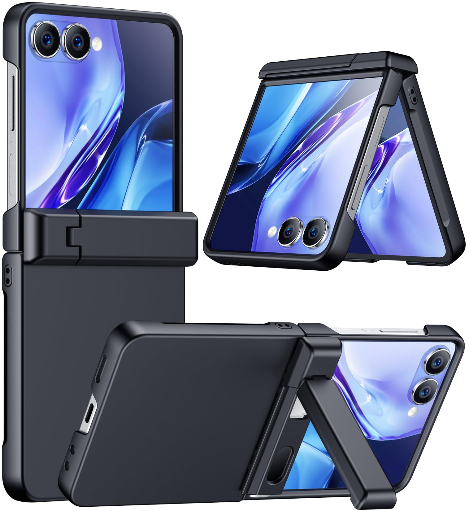 Photo 1 of Temdan for Samsung Galaxy Z Flip 7 Case with [Built-in Front Screen Protector] [Kickstand][Hinge Protection][Hard PC] Ultra-Thin Shockproof Protective Phone Case for Galaxy Z Flip 7-Black