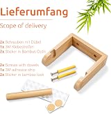ECENCE Bamboo Wooden Toilet Roll Holder Wall Mounted No Drill Self Adhesive view 4