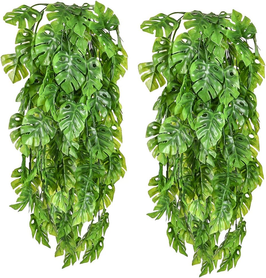 SLanC Artificial Hanging Plants Vines Monstera Fake Leaves