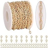 KYUNHOO 32.8 Feet KC Gold Plated Iron Chains for Jewelry Making Oval Paperclip Chain Link on Spool Texture Jewelry Making Chains for Handcraft DIY Supply Jewelry Findings