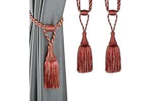 Fenghuangwu 2 Pack Curtain Tiebacks Handmade Elegant Tassel Curtain Tie Backs Holdbacks with Tassel for Home Office Decor… (M
