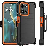 Njjex Rugged Case for Motorola Moto G 5G 2025, for Motorola G 5G 2025 Case w/Belt Clip Holster, Built-in Screen Protector Heavy Duty Locking Swivel Holster Kickstand Hard Phone Cover [Orange]