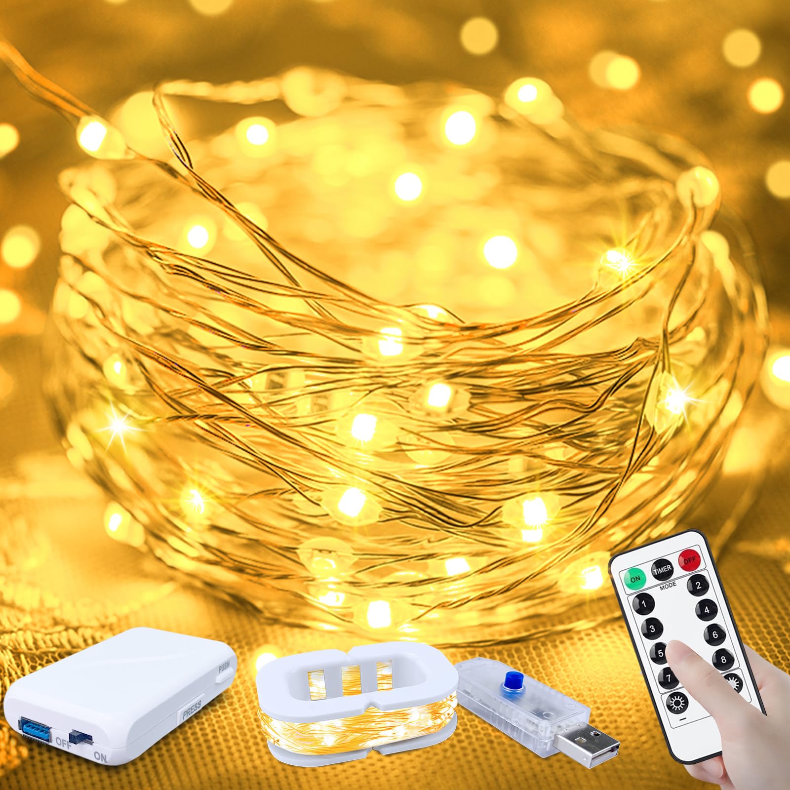 Photo 1 of 50LED Fairy Lights USB & Battery Powered, 16FT Warm White Fairy String Lights with 8 Modes & Timer, Cuttable Copper Wire Waterproof Twinkle Light Indoor Outdoor for Bedroom Wedding Christmas Decor