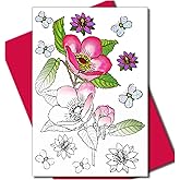 Art Eclect Coloring Greeting Cards for Adults, Floral Cards to Color for Birthdays, Anniversary, Thank You and Sympathy Cards, 10 Designs and 10 Envelopes (Set Flowers B/Pink)