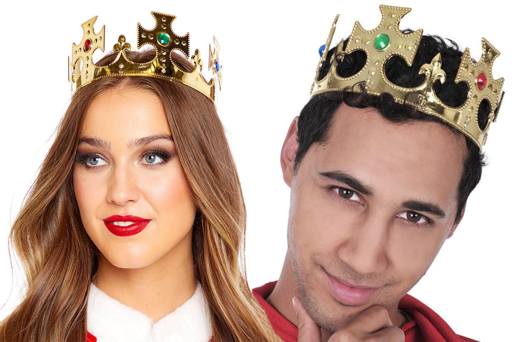 D.A.Y. Republic King's Crown - Adjustable Golden Plastic Crown with Attached Jewels - King's Coronation Street Party Fancy Dress Costume Accessory