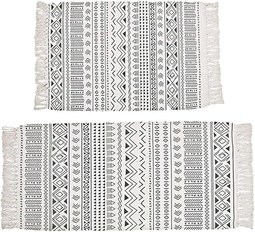 HEBE Cotton Area Rug Set 2 Piece 2u0027x3u0027+2u0027x4.2u0027 Woven Cotton Area Rugs Runner Machine Washable Cotton Rug with Fringe Tassel for Living Room Bedroom HEBE Cotton Area Rug Set 2 Piece 2u0027x3u0027+2u0027x4.2u0027 Woven Cotton Area Rugs Runner Machine Washable Cotton Rug with Fringe Tassel for Living Room Bedroom