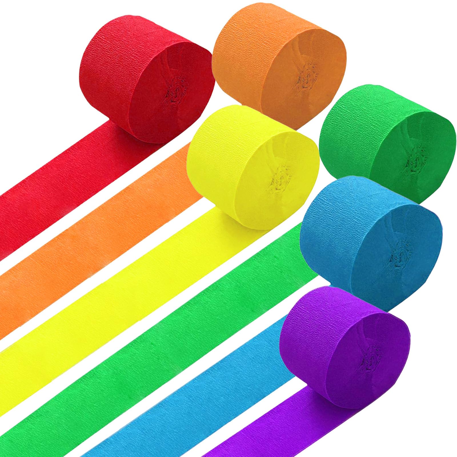 GAKA FAVOR Rainbow Party Streamers Multicolor Crepe Paper Streamers Decorations 4.5CM(1.77in) Wide 25M(82ft) Long 6 Rolls
