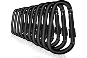 CANDYHOME 10 Pack Carabiner Clips with Screw Gate Aluminum D Ring Locking Carabiner Keychain Hiking Clips for Camping Fishing Outdoor Use, Black
