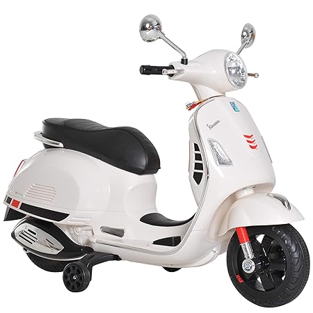 HOMCOM Elektrisches Kindermotorrad Elektro Motorrad Kinderauto Spielzeug Vespa Weiß L102 x B50,5 x H75,5 cm