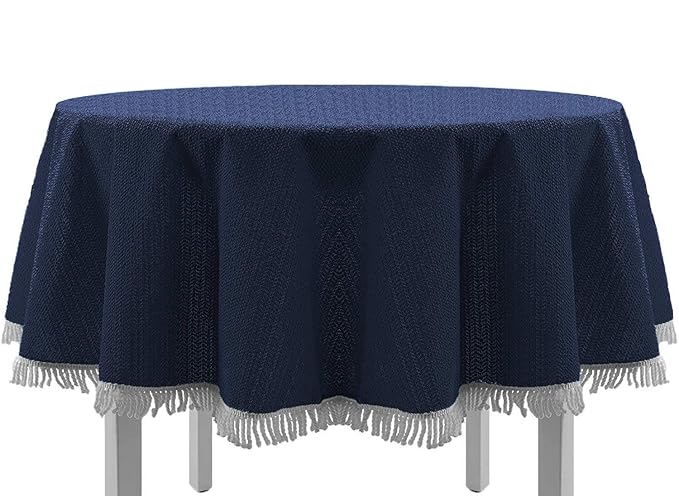 EXKLUSIV HEIMTEXTIL Gartentischdecke mit Fransen Tischdecke rund oval eckig Classic 140x180 cm oval blau