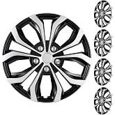 XLAVTIY 16 Inch Silver Black Universal Wheel Covers for Cars, Trucks and SUVs, Snap-On Hub Caps with Adjustable Retention Ring for Flat Steel Wheels, 4 Pack (Silver and Black)