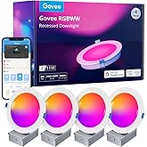 Govee Smart Recessed Lighting 4 Inch, Wi-Fi Bluetooth Direct Connect RGBWW LED Downlight, 65 Scene Mode, Work with Alexa & Google Assistant, LED Recessed Lighting with Junction Box, 850 Lumen, 4 Pack