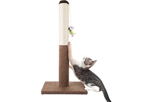 PETMAKER Cat Scratching Post - Tall Scratcher for Cats and Kittens with Sisal Rope and Carpet, Hanging Mouse Toy for Interactive Play (24.5 Inch)