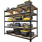PrimeZone 48" x 24" x 72" Heavy Duty Storage Shelves - 5 Tier Adjustable Garage Storage Shelving, Metal Storage Utility Rack Shelf Unit for Warehouse Pantry Closet Kitchen, Black
