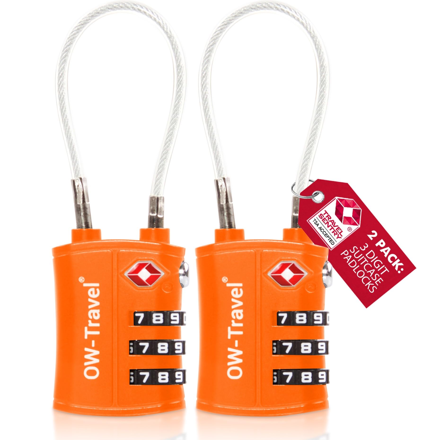 OW-Travel TSA Approved Luggage Locks Suitcase Locks (2 Pack Orange) 3 Digit Flexible Cable Suitcase Padlock. Travel Bag Combination Luggage Padlocks for Suitcases. TSA Travel Lock for Bags and Cases
