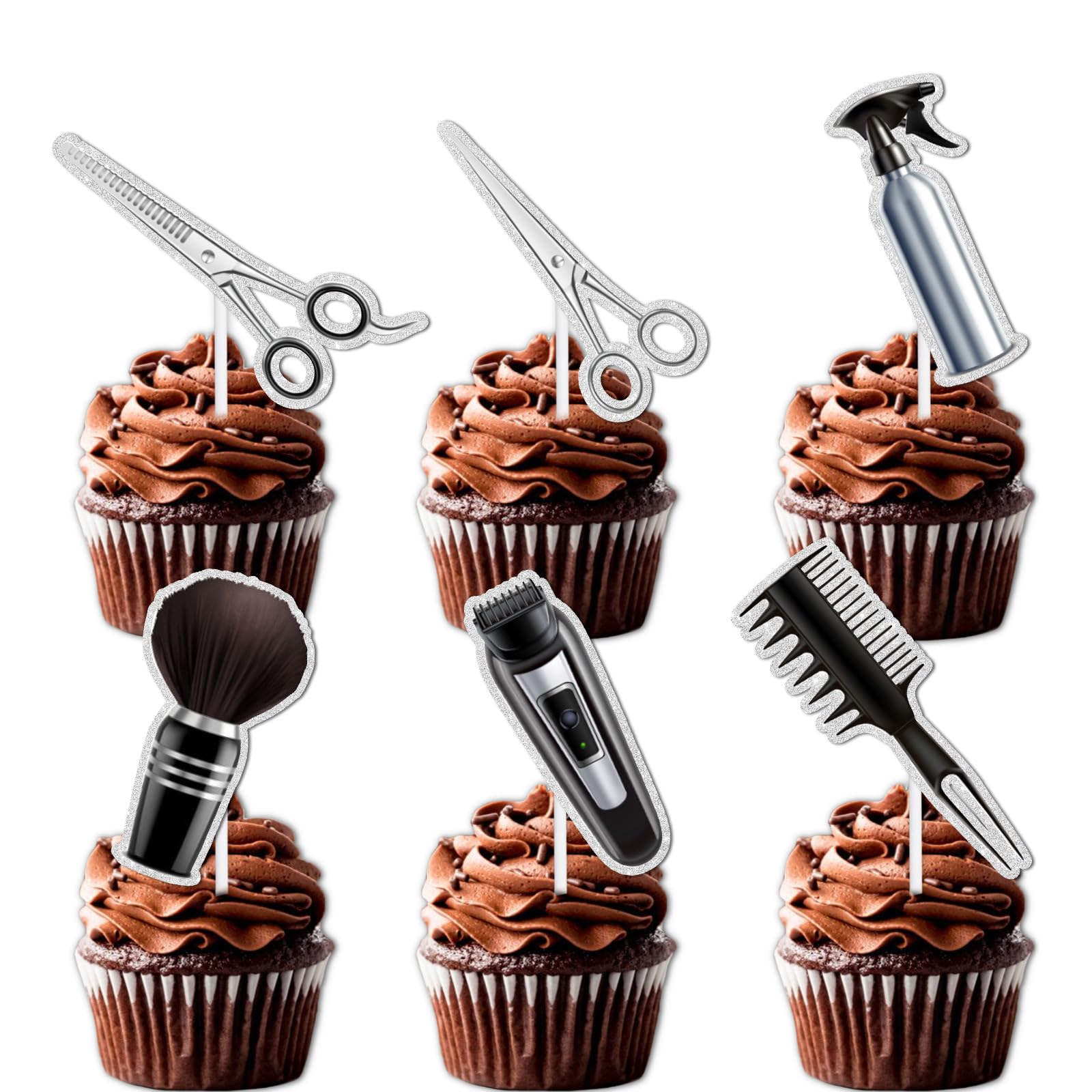 Photo 1 of 18pcs Glitter Hair Cutting Tool Dessert Cupcake Topper Fashion Beauty Theme Decorations Boys Girls Hairstylist Happy Birthday Party Decor Supplies