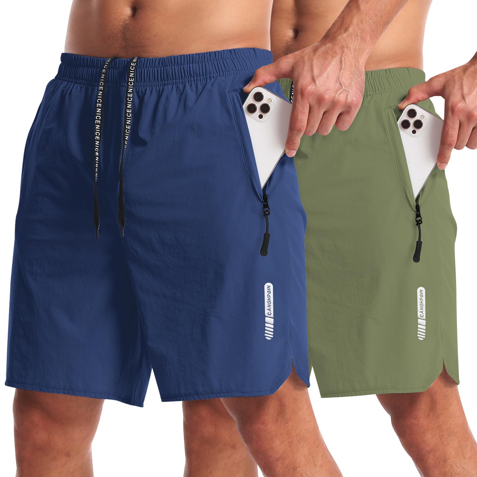 CANGHPGIN 2 Pack Heren Running Athletic Shorts 7'' Sneldrogende Sport