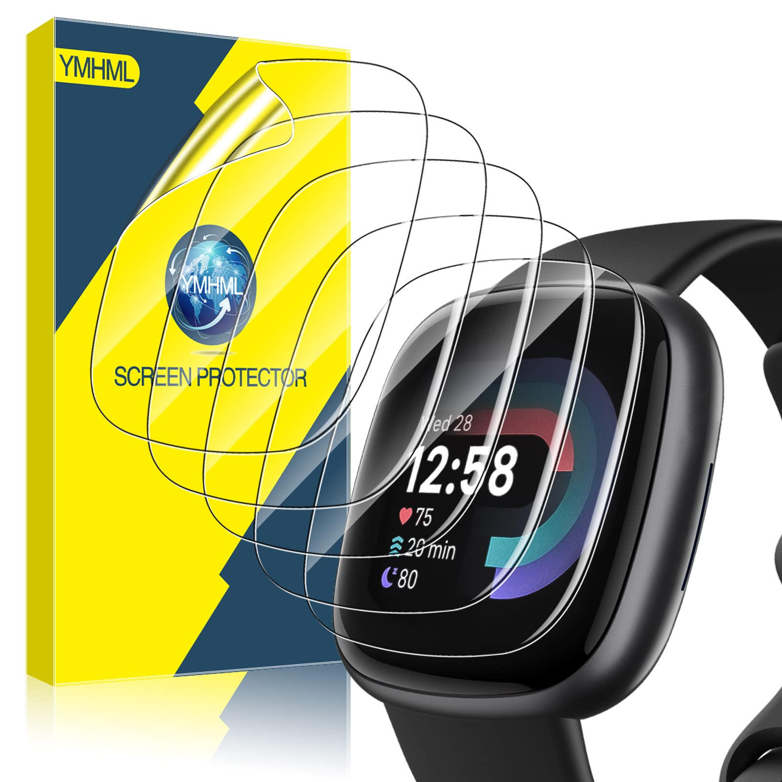 Photo 1 of [ 6 Pack ] Compatible for Fitbit Versa 4 / Versa 3 Screen Protector, Fitbit Sense 2 / Sense Screen Protector, YMHML [Upgrade Flexible Film] Soft HD Clear Anti-Scratch Protector for Fitbit Accessories
