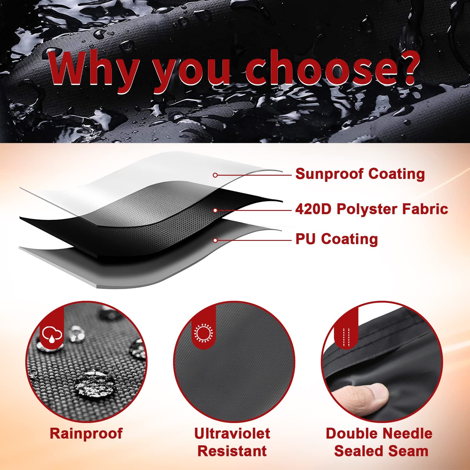 GARPROVM Grill Abdeckhaube, Grillabdeckung wetterfest Gasgrill Abdeckung Grillhaube Wasserdicht Winddicht Staubdicht BBQ Abdeckplane für Weber Brinkmann Char Broil, 183 x 66 x 130cm 3