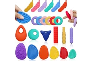 HOAISUN 24 Pack Worry Stones Sensory Toys for Kids with Autism, Sensory Fidget Chew Toys for Anxiety Relief, Textured Soft Silicone Adult Fidgets Rings Toy for Autistic Children ADHD Classroom Prizes