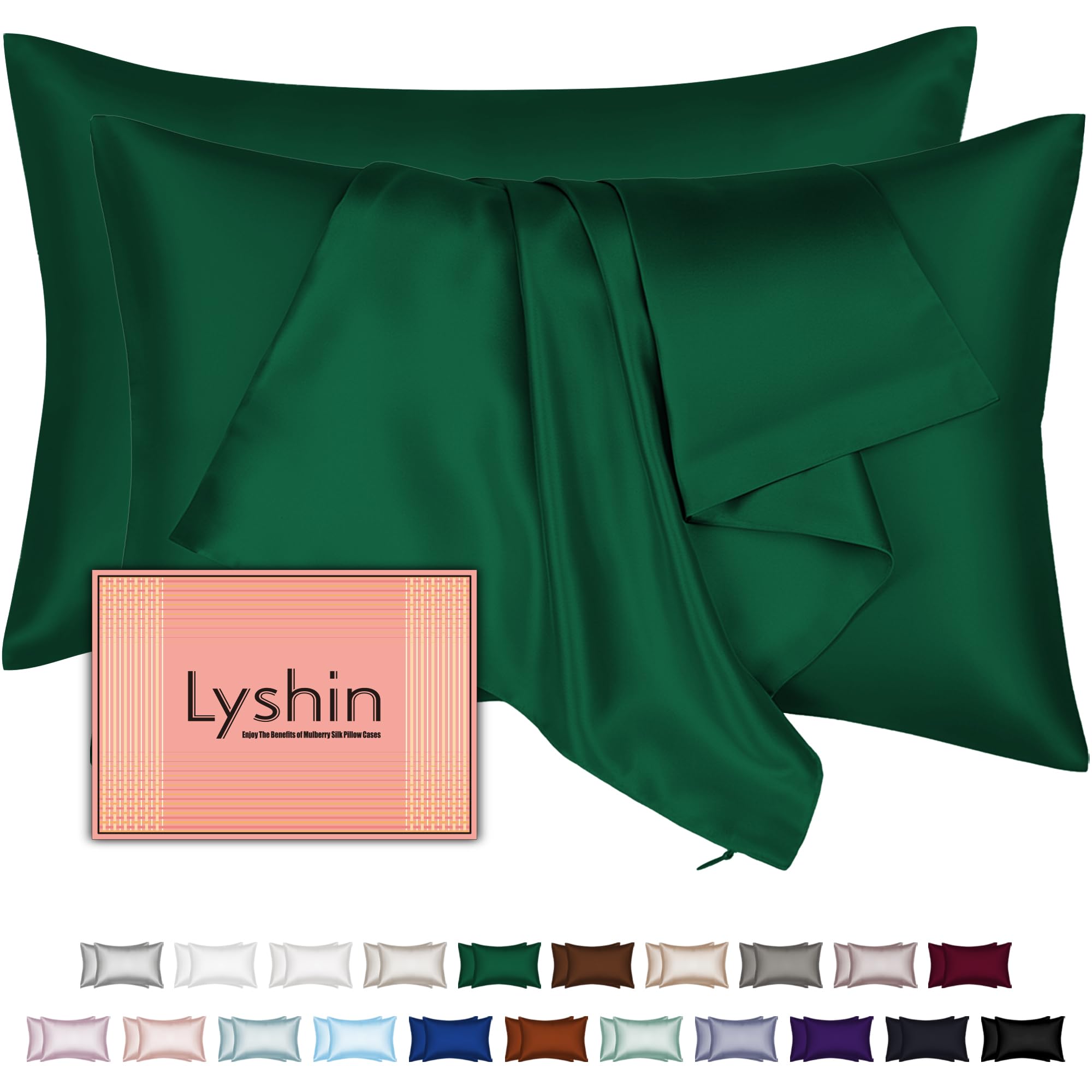 Mulberry Silk Pillow Cases 2 Pack Standard Size 20x26 Inches with Hidden Zipper, Ultra Smooth and Soft Breathable Cooling Silk Satin Pillowcase Set of 2, Better for Hair and Skin, Gifts for Women Men Image