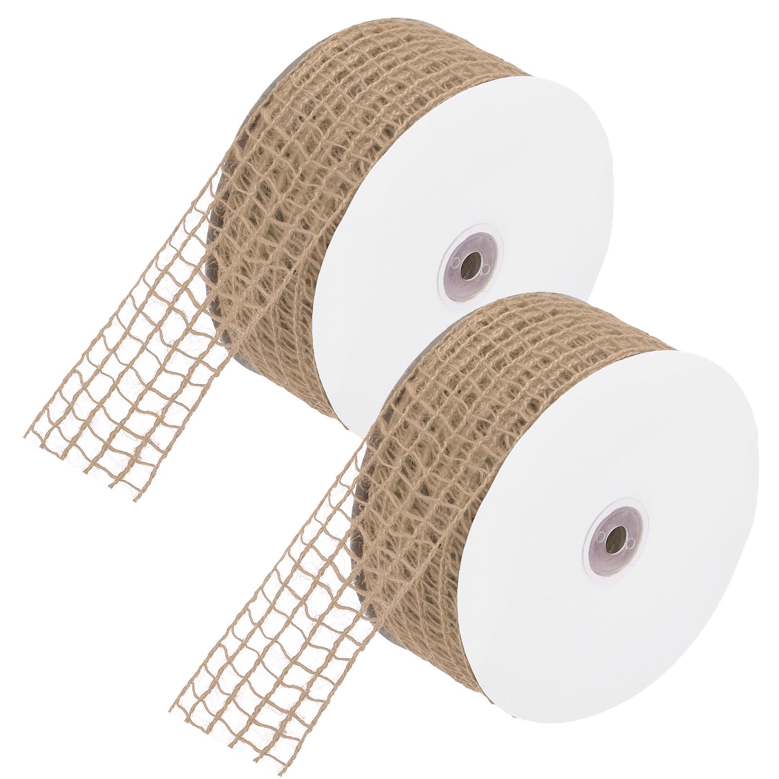 PATIKIL Mesh Burlap Wired Ribbon, 2 Pcs 2.5 Inch x 30 Yard Natural Jute Fabric Ribbons Linen Woven Ribbon Rolls for Christmas Halloween Party Wedding DIY Crafts Gift Wrapping, Khaki