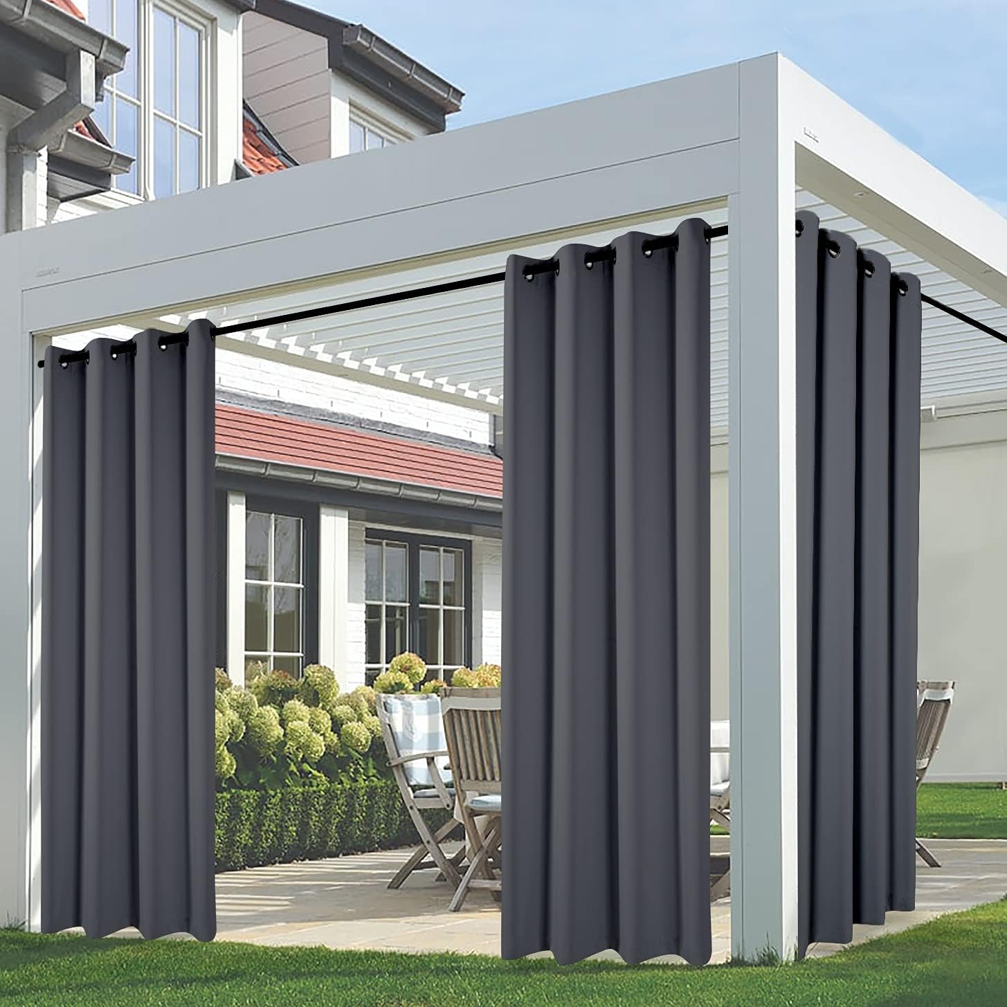 Outdoor Curtains - maxmill Pergola Outdoor Curtains Blackout Patio Outdoor Curtain Waterproof Rustproof Stainless Steel 304 Grommet Top Outside Privacy Protect for Pavilion Porch, 1 Panel, W 100 x L 96 Inch, Charcoal