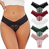 VKME 5 Pack Seamless Lace Thongs For Women Underwear Sexy Low Rise No Show Thong Stretch Womens Panties
