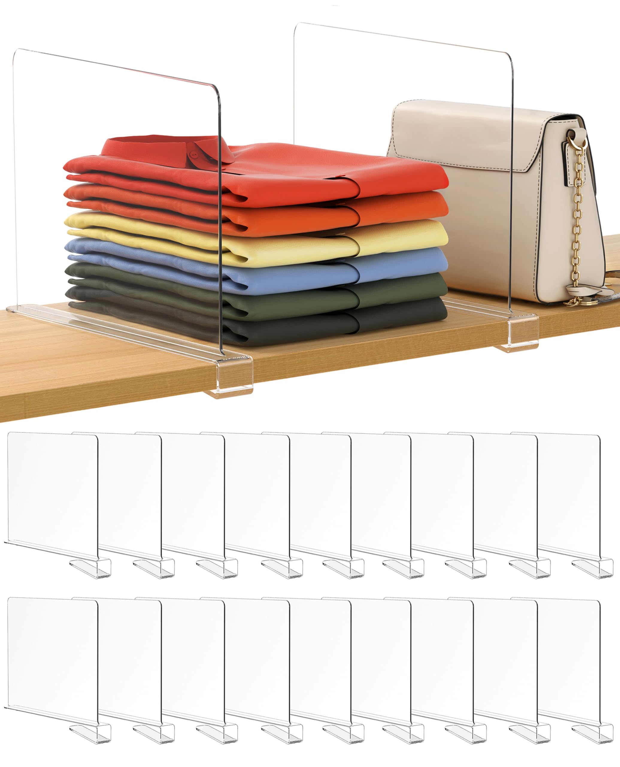 Photo 1 of Famyards 18 Pack 12 Inches [Extra Tall Version] Clear Shelf Dividers for Organization, Acrylic Closet Shelf Vertical Shelves Organizer for Bedroom, Kitchen and Office