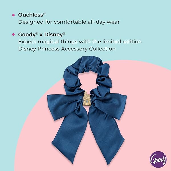 GOODY OUCHLESS XL SCRUNCHIE BOW – DISNEY PRINCESS, CINDERELLA – HAIR ACCESSORIES FOR MEN, WOMEN, BOYS & GIRLS – STYLE WITH EASE & KEEP YOUR HAIR SECURED FOR ALL-DAY COMFORT – FOR ALL HAIR TYPES