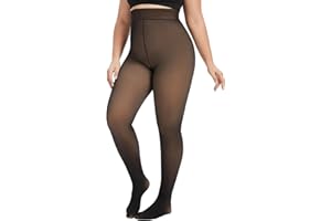 CaiDieNu Plus Size Fleece Lined Tights Women: Fake Translucent Sheer Thermal Thick Warm Black Pantyhose Leggings Winter
